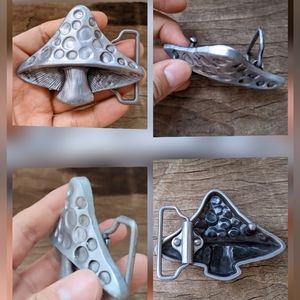 New silver mushroom belt buckle.  Mushroom bolo tie available